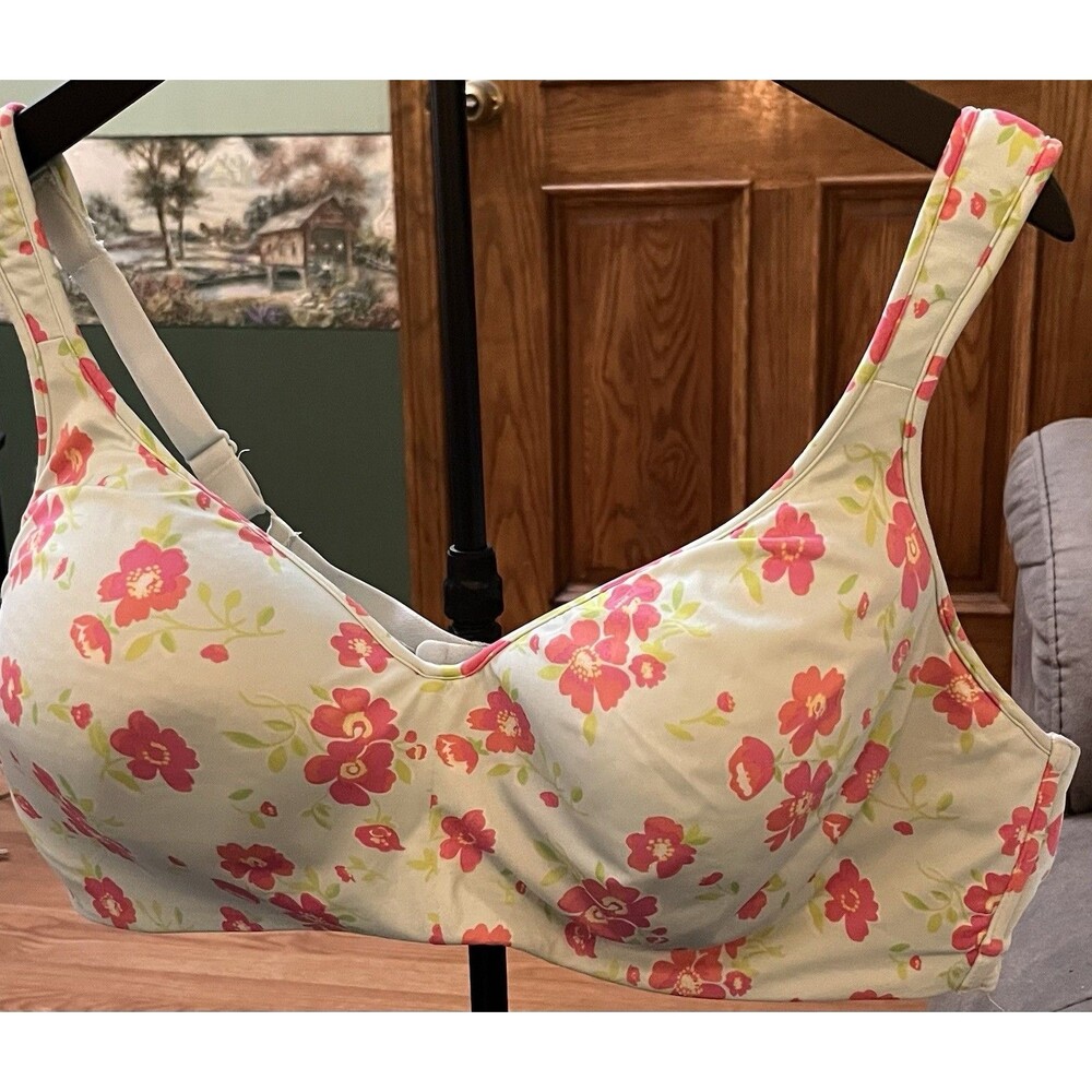 SERENADA 46C AQUA PINK FLORAL WIREFREE FULL COV SEAMLESS BRA